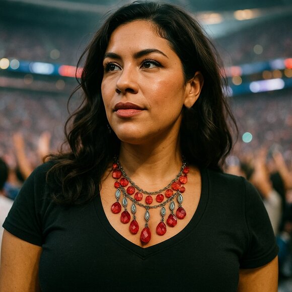 Vintage Parure Blood Red Teardrop Necklace Earrings Set Vampire Glam Bling Drape - Picture 2 of 12